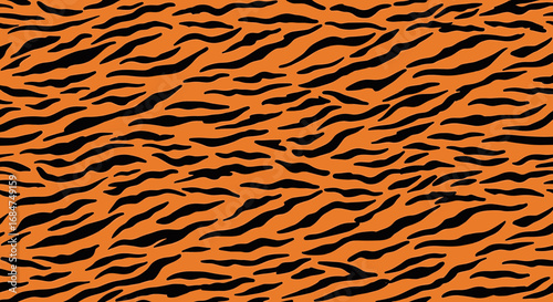 A vibrant orange and black tiger stripe pattern, creating a seamless and abstract animal print background.