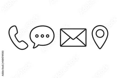 Icons representing communication methods including phone, messaging, email, and location markings for easy connection