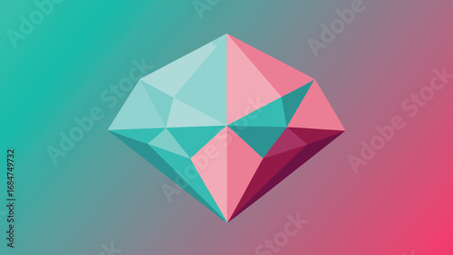 Teal and Pink Gemstone Shape with Gradient Background diamond geometric