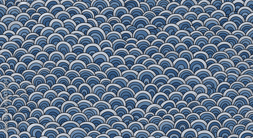 Seamless pattern of stylized blue and white wave-like shapes, creating a dense, textured background with a fluid, organic feel.