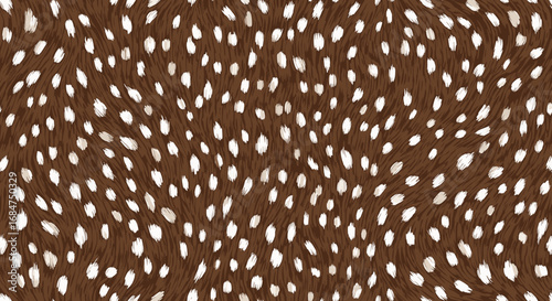 Close-up of a brown animal fur pattern with numerous white spots, resembling deer or fawn hide texture.