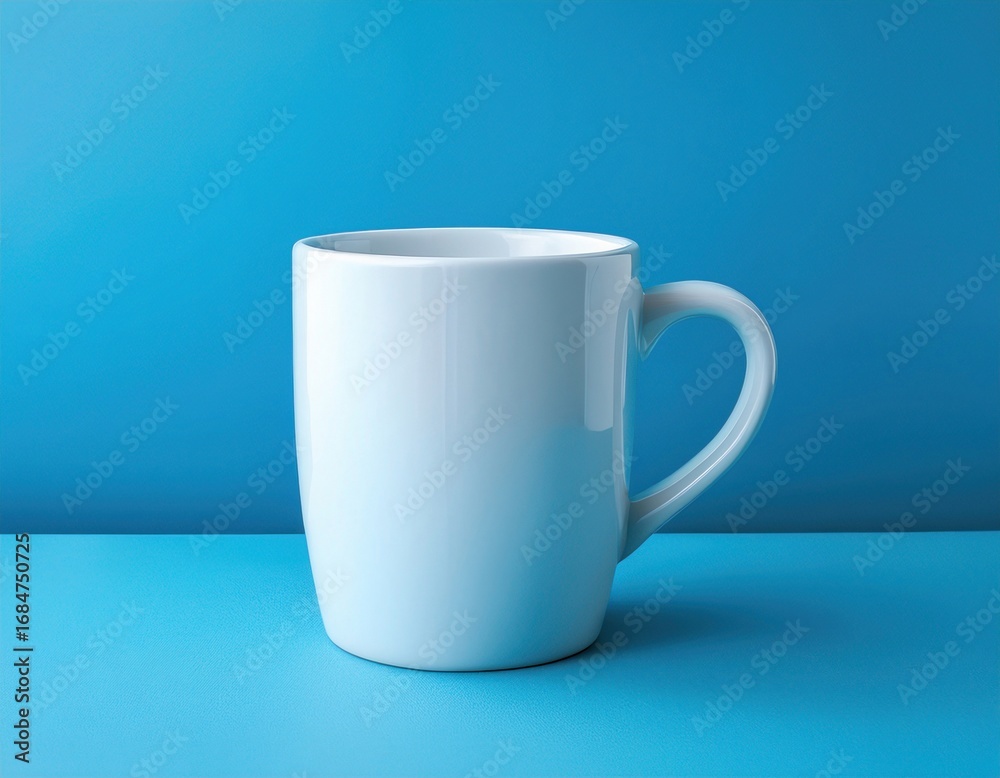 Obraz premium White ceramic mug on pastel blue background