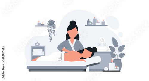 Client experiences a calming back massage from a professional in a serene spa. Perfect for promoting relaxation, wellness, self-care, and healthy lifestyle concepts.