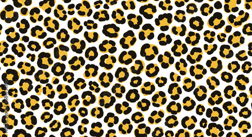 Close-up view of a repeating leopard print pattern on a white background.