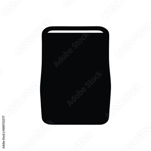 Isolated black silhouette of a large product pouch or feed sack, minimalist vector design element