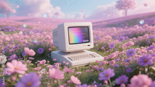 laptop on the meadow