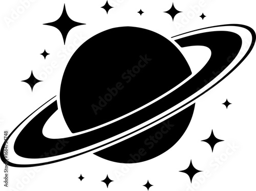 saturn with sparkle silhouette vector illustration