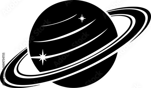 saturn with sparkle silhouette vector illustration