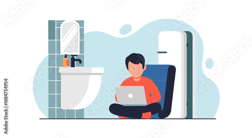 Illustration of a person working remotely on a laptop in a casual home setting, reflecting modern flexible work and telecommuting lifestyle.