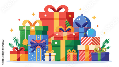 A vibrant collection of beautifully wrapped gift boxes with festive ribbons and bows ready for celebration