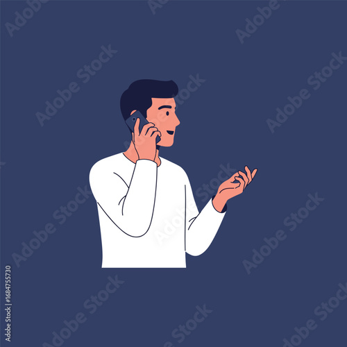 A clip art man in a live multimedia discussion, using his mouth to speak, listen, and communicate information for teamwork and collaboration