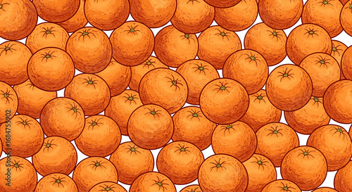 A detailed image showcasing a dense arrangement of numerous oranges, all with a similar appearance.
