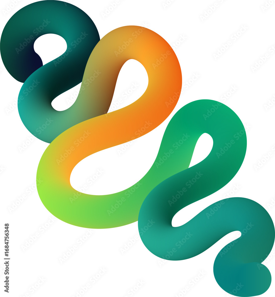 Naklejka premium Abstract Gradient 3D Fluid Shape in Green, Blue and Orange, Modern Design Element for Posters and Backgrounds