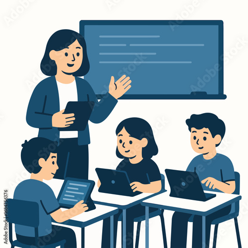 Classroom with tablets instead of textbooks Illustration