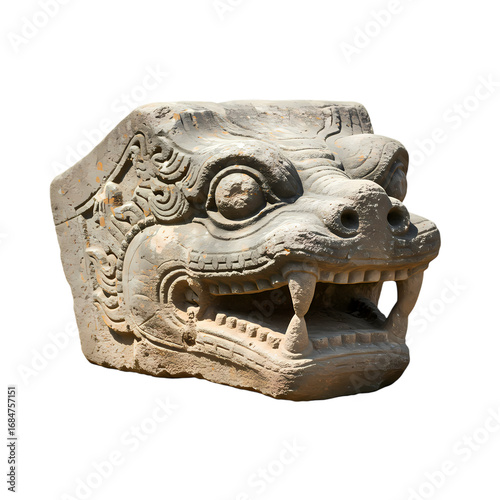 Ancient Stone Dragon Head: Mayan Sculpture Detail