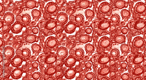Red abstract pattern with stains, blots, and spots for backgrounds and designs.