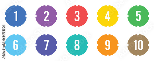 Bullet points icon set in line style, Simple round numbers in flat style, Set of 1 to 10 numbers. Numbers set 1 to 10 vector icon set illustration on white background.