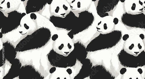 Many pandas in a close-up image pattern.