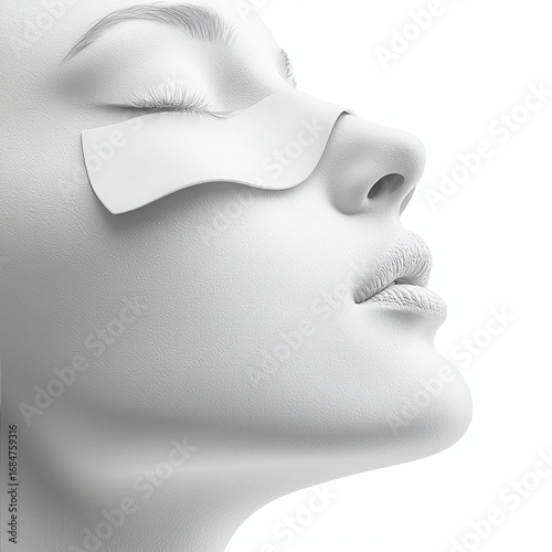 Woman's Light Gray Bust with White Eye Bandage Isolated on White Dermatology Focus