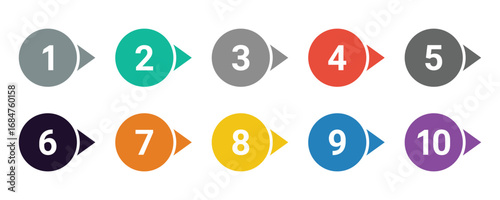 Colorful bullet points set of numbers from 0 to 10. Multicolored circles and numbers. Simple round numbers symbol set. Numbers icon set on white background. 1 to 10 number set icon.