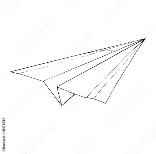 Minimalist hand-drawn paper plane sketch in black and white, simple line art concept