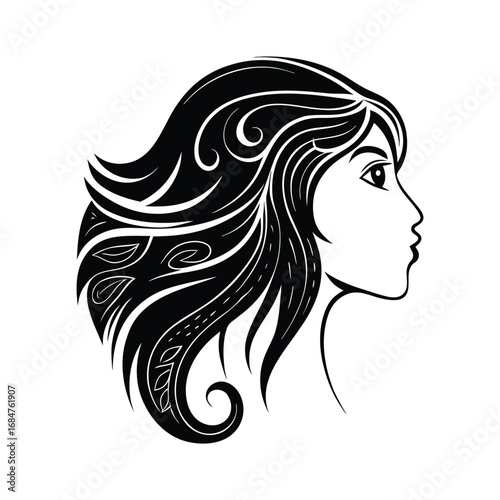 Abstract Female Face Portrait Tattoo Vector Design.