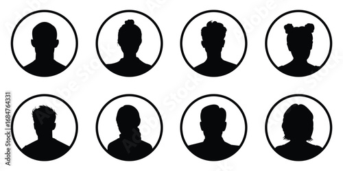 Profile avatar icons set, silhouette profile icons, placeholder user images, default user profile picture, flat vector avatar placeholders for apps and websites. woman and man silhouette avatars .