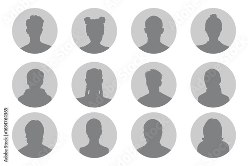 Profile avatar icons set, silhouette profile icons, placeholder user images, default user profile picture, flat vector avatar placeholders for apps and websites. woman and man silhouette avatars .
