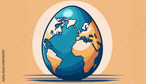 A stylized illustration depicting our planet Earth reimagined as a delicate egg, symbolizing global fragility and new beginnings