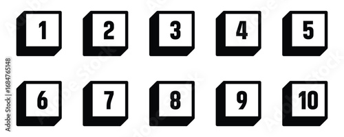 Bullet Points icon set, Simple numbers in flat style, Set of 1 to 10 numbers. Simple black numbers symbol sign for apps, UI, and website. Vector illustration, EPS 10