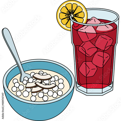 Sweet Pies and Lemonade: Ideal for Bengali breakfasts and dinner parties. Flat design suitable for traditional food recipes, food packaging, restaurant advertising and digital content.