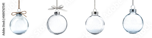 Set of Clear Glass Christmas Ornaments with Snow Inside