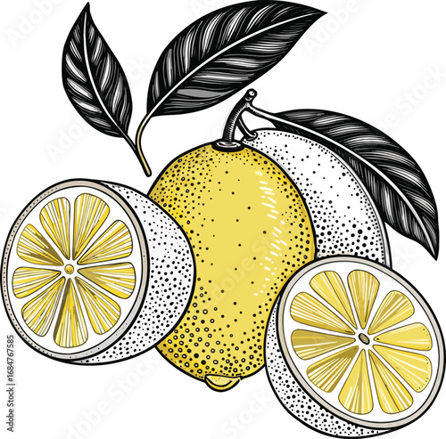 lemon fruits line art black design