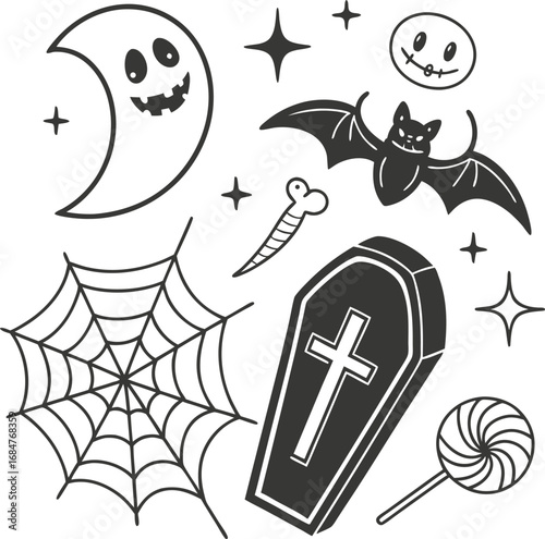 Hand Drown Halloween Elements Vector illustration Silhouette