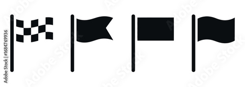 WebDynamic collection of racing flags including checkered black and white, solid black, and pennant styles for sport and competition concepts