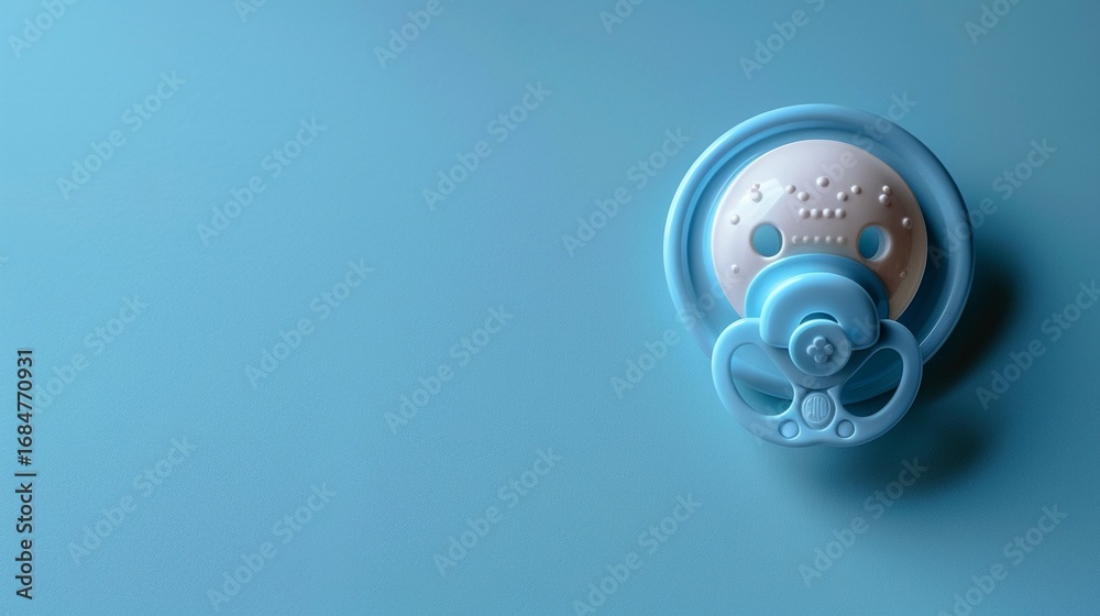 Fototapeta premium Close Up Blue Baby Pacifier on Light Blue Surface