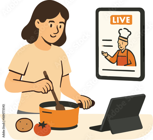 Online cooking class with live recipe instructions Illustration