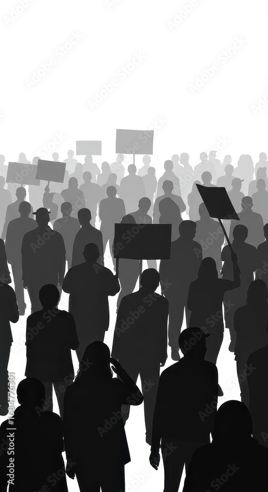 Obraz premium A large group of protestors marches forward, carrying signs and expressing unity.