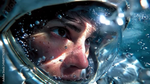 Astronaut Experiences Underwater Training in Space Simulation with Clear Focus and Determination