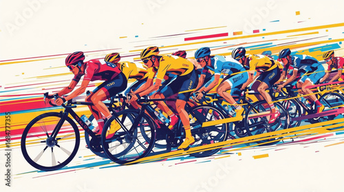 "Cycling Peloton Racing Through Scenic France Abstract Vector Art" Ai Generate 