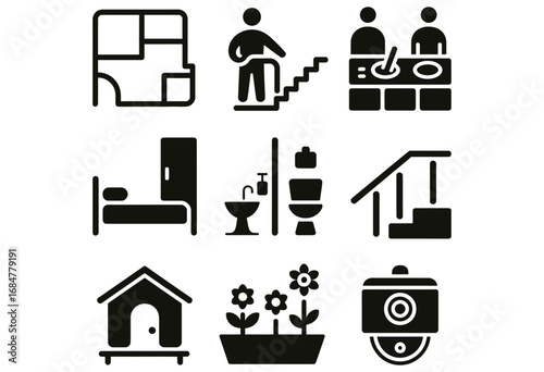 WebDiscover modern living essentials with these clean, versatile icons representing home, lifestyle, and personal care, perfect for conveying comfort, convenience, and modern design.