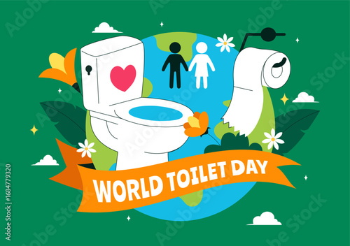 World Toilet Day Vector Illustration on November 19 featuring Toilet, Earth, and Bathroom Hygiene Equipment for Awareness in a Flat Background
