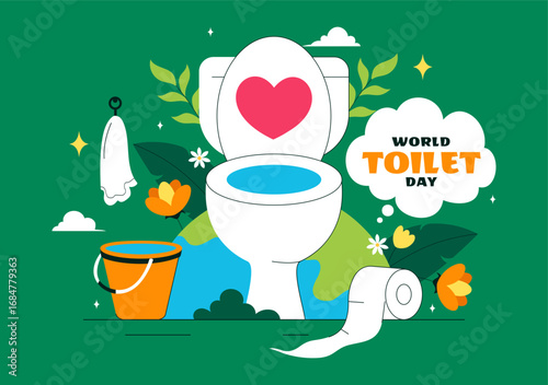 World Toilet Day Vector Illustration on November 19 featuring Toilet, Earth, and Bathroom Hygiene Equipment for Awareness in a Flat Background