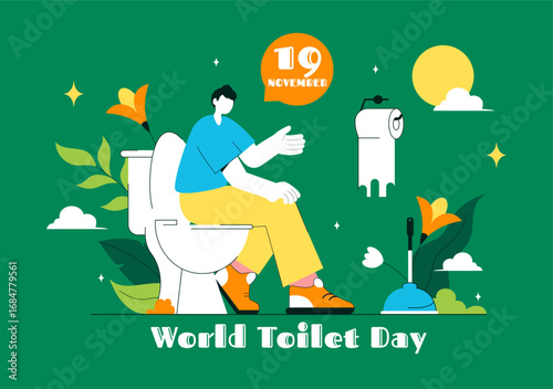 World Toilet Day Vector Illustration on November 19 featuring Toilet, Earth, and Bathroom Hygiene Equipment for Awareness in a Flat Background