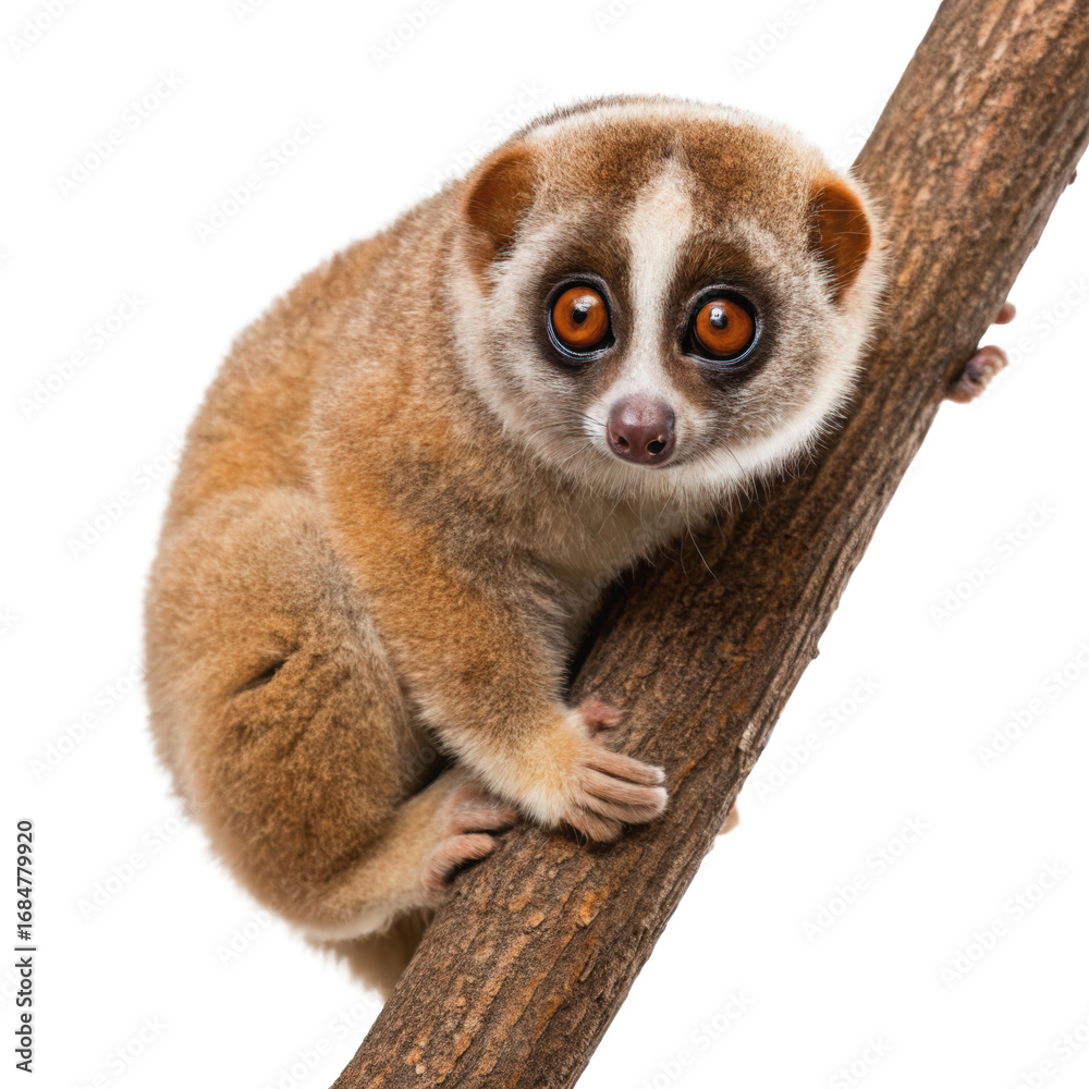 Fototapeta premium cute slow loris on a tree branch slow loris loris animal loris cartoon loris portrait loris primate transparent background image