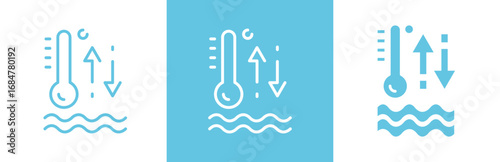 flat and linear set icons, liquid temperature measurement icon, control temp water or oil, sensor or thermometer sign, simple symbols on white and black background - editable stroke vector illustratio