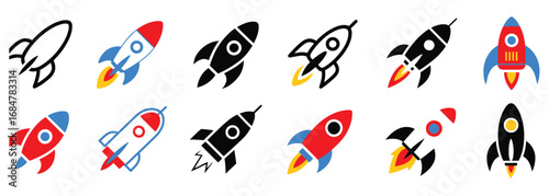 WebDynamic rocket icons propel your projects forward, symbolizing innovation, exploration, and ambitious growth with vibrant, modern designs ready for immediate use.