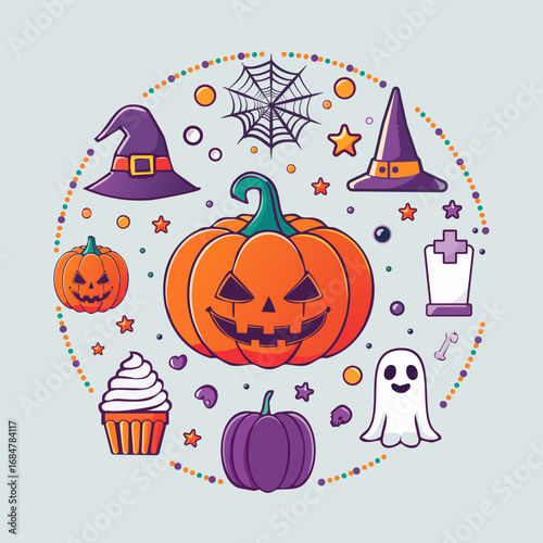 set of funny cartoon halloween elements