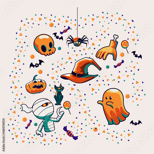 set of funny cartoon halloween elements