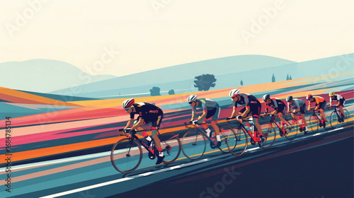 "Abstract Cyclists Peloton Racing Through France Vector Illustration" Ai Generate 